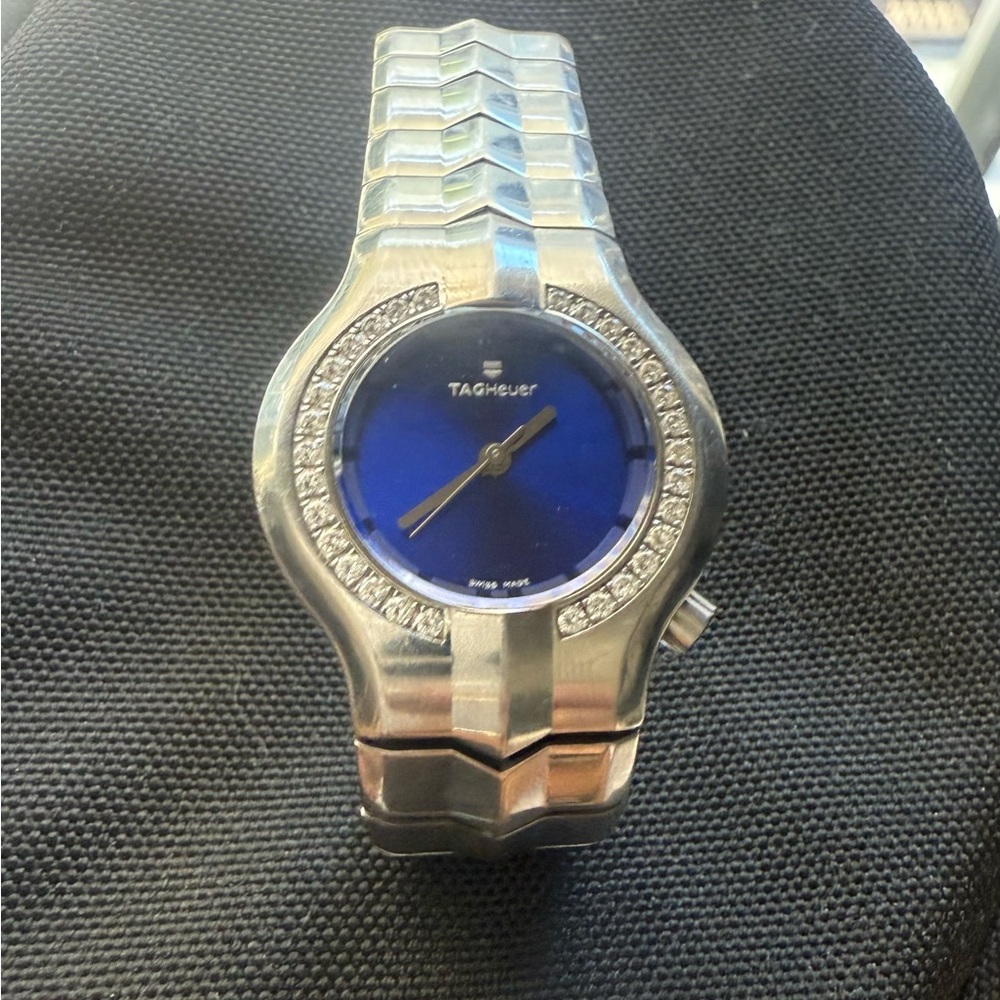 Tag Heuer Silver Watch with Blue Dial and diamond Accents